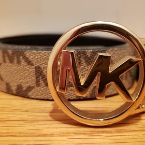 Michael Kors MK Signature Logo Reversible Beige and Black Leather Woman's Belt
